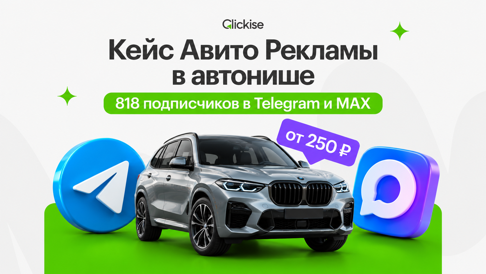 Кейс Авито Реклама в автонише: 818 подписчиков в Telegram и MAX, лучшие связки — по 250 ₽